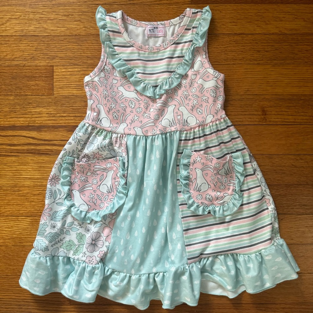 Pete & Lucy 3T Easter Dress, milk silk fabric, sleeveless, ruffle, pastel
